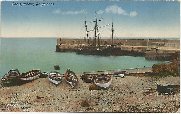 Greystones Harbour with ship & horse cart Pic Patrick Neary Olde Days
