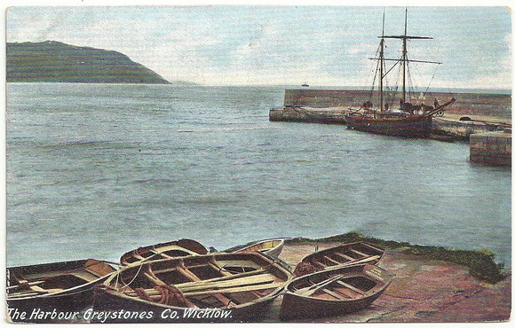 Harbour Greystones Ship Colour Postcard