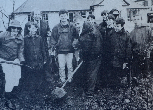 Burnaby Park tree planting with 1st Wicklow Scouts & Audrey Buttimore, Alan Bell & Ed Brennan 1994 Bray People 1