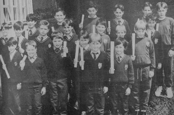 St Kevins NS music pupils with their Irish light sabres 1994 Bray People 1