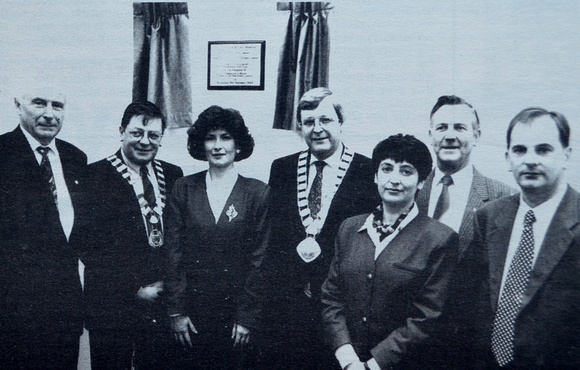 Greystones Library reopens with Blaise Treacy, George Jones, Noelle Ringwood, Michael Lawlor, Carmel Moore, Danny Hatton & Gerry Maher 1994 Bray People July To December