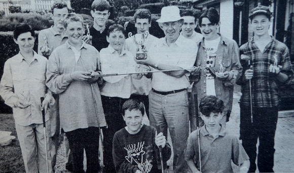 Kilcoole Junior Golfing Society's Fr Cotter Cup winner Owen O'Toole with Fr Eamon Cotter 1994 Bray People July To December