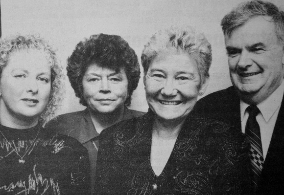 Mary MacAuley, Jean Mooney with Marlene & Charlie Hurley at Greystones Ridge Angling Club dinner 1995 Bray People