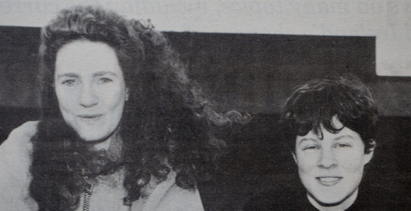 Sandra Walsh & Clodagh Ball limber up for the Women's Mini Marathon 1995 Bray People