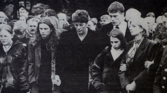 Susan Fox and family at her husband's graveside 1995 Bray People