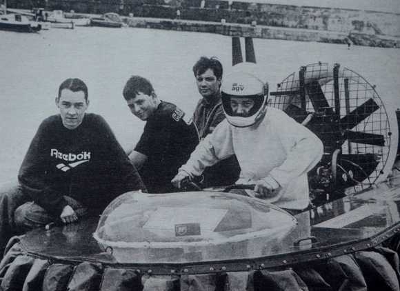 Johann Van Der Does, Brian Quigley, Jonathan Cole & teacher Tom Reynolds with their hovercraft 1995 Bray People