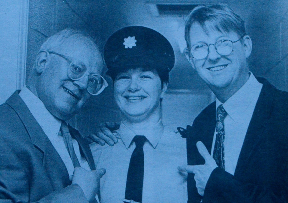 Garda Patricia Lynch arrests Corrie's Reg & Curly for over-acting in a built-up area 1995 Bray People