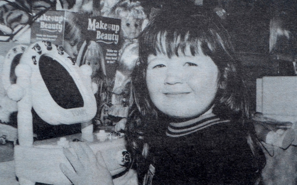 Kilcoole's Mairaid Morocu checks out Christmas '95 #1 toy Bray People