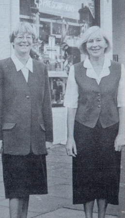 Mary Donohoe & Rosaleen McGleenan at McGleenan's Pharmacy opening 1995 Bray People