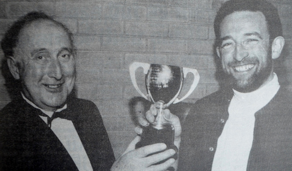 Myles Purcell present the Bray One Act Best Actor trophy to Bernard Doyle 1997 Bray People