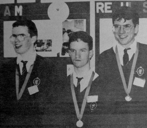 St David's science winners Cathal Stockdale, Robert McGlynn & Keith Martin 1997 Bray People