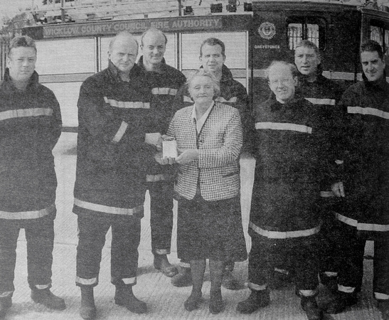 Clifford Evans thanks Patricia O'Mahony for 15 years working with Greystones Fire Service 1997 with Derek & Robin Archer, Niall & Ciaran Hayden and Anthony & Willie Byrne 1997 Bray People