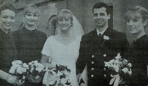 Delgany's Alison Mulrooney marries Welsh lad Christopher Thomas with bridesmaids Suzanne Lincoln, Ashley Morris & Colette Mulrooney 1997 Bray People