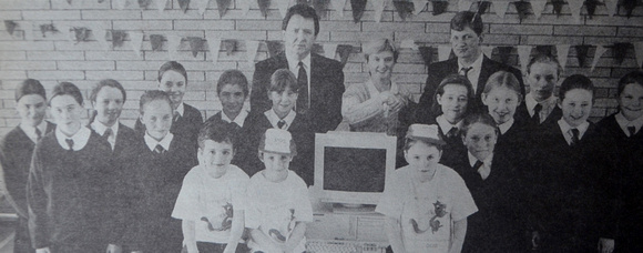St Brigid's Primary School get their state-of-the-art Dell Pentium computer 1997 Bray People