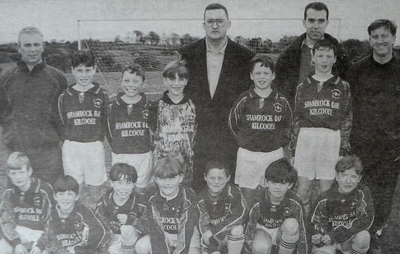 Kilcoole's St Anthony's don their new Shamrock Bar tops, courtesy of Willie Doyle 1997 Bray People