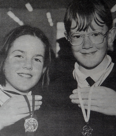 St Brigid's Fiona Whelan & Rachel Breen win at the Community Games 1997 Bray People
