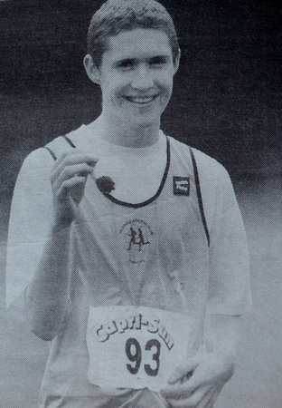 Kilcoole's Brian Clifford celebrates his U14 200m bronze 1997 Bray People