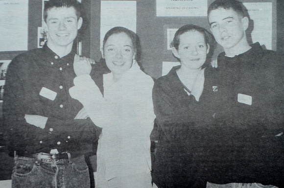 Newcastle Foroige Club members Johnny O'Brien, Suzanne Thomas, Sarah O'Brien & Paul Magee launch their ABBA tribute 1997 Bray People