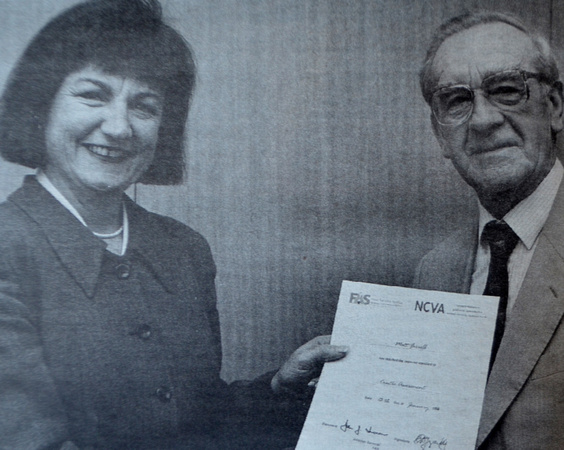 Bellevue Park's Matt Farrell gets his Licence To Thrill from Professor Joyce O'Connor 1998 Bray People