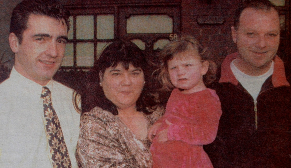 John & Karen with baby Emma, and life-saving surgery fundraiser Victor Evans 1998 Bray People