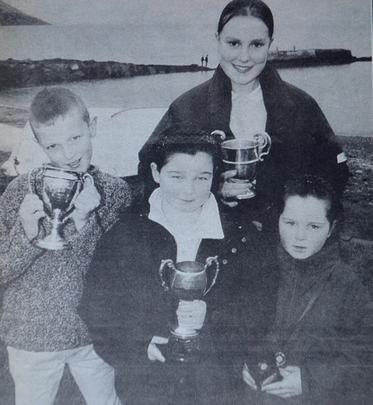 Award-winning Greystones swimmers Robert & Leslie Ann Smith and Ciara & Laura O'Connor 1998 Bray People