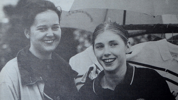 Carol Casey & Rachel O'Reilly at Greystones Rugby Club's sport shop. No less. 1998 Bray People