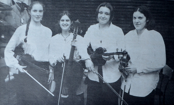 Greystones Youth Orchestra members Emer Fox, Aoife Jones, Aoife Sherwin & Eleanor Higgins 1998 Bray People
