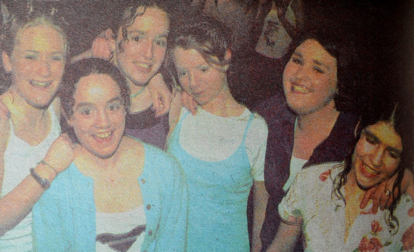 Kilcoole girls getting down at Club Life, including Orla Kelly, Amy Carroll, Alice Mooney, Kerrie Fortune, Gemma Kinsella & Ciara Fortune 1998 Bray People