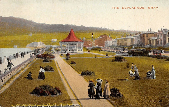 The Esplanade, Bray vintage postcard colorised Victorian ladies
