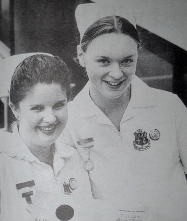 Freshly-minted nurses Dervela O'Connor & Suzanne Connolly 1998 Bray People