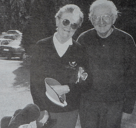 Delgany Golf Club president Frank Hardy with member Ann McKeogh 1998 Bray People