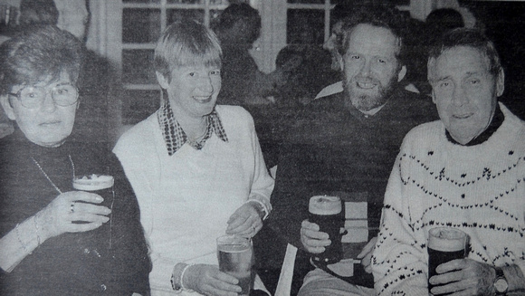 Having de craic at The La Touche New Year's Eve 1998 are Pat Brennan, Carl & Derek Mitchell and Jim Brennan 1999 Bray People