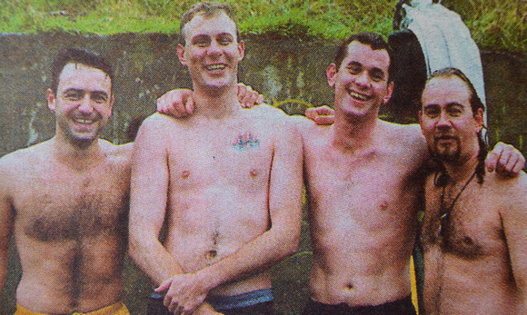 Cian O'Riordan, Gerry Killen, Crevan Dormer & Roy Brennan at the Christmas Day Swim 1998 Bray People 2