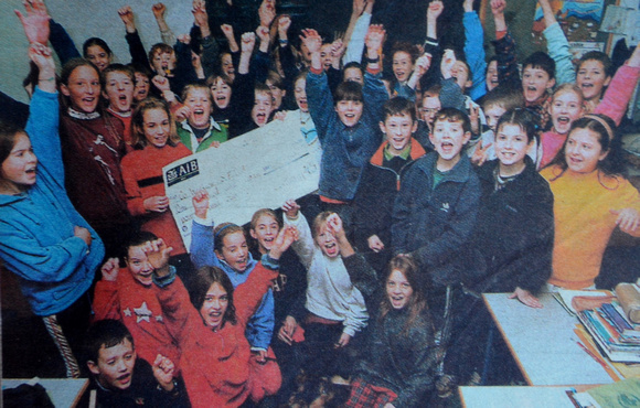 Delgany National School celebrate giving £1`80.50 to the ISPCA 1998 Bray People
