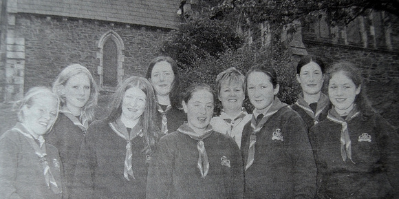 Greystones Girl Guides Louise Kelly, Christine Browett, Orlaith Harney, Caroline Massey, Sheena O'Leary, Emer Kelly, Alessandra Bell & Emma Doherty with group leader Pauline O'Reilly 1999