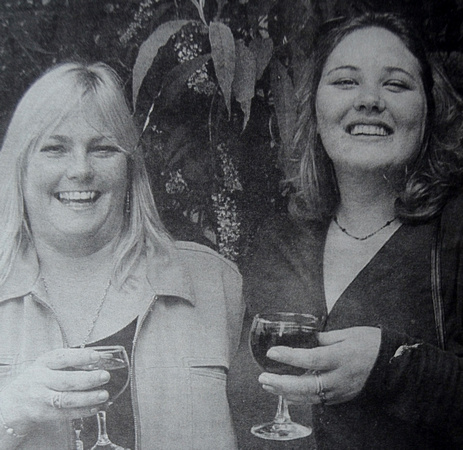 Niamh Rowley & Jean Oldham quaff some free Signal Arts booze 1999 Bray People