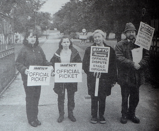 Picketers on duty at Newcastle Hospital 1999 Bray People