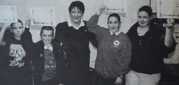 Delgany Red Cross cadets Elaine Doyle, Patrick Doyle, Margaret Lynch, Megan Lynch & Katie Gannon 1999 Bray People