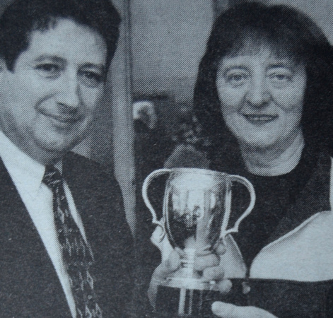 Gerry Cosgrave presents Sylvia Davis with Best Daffodils at Delgany Flower Show 1999 Bray People