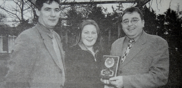 Kilmac's Veronica O'Toole wins Macra na Feirme Student of The Year with Chris Douglas & Tommy McGuire 1999 Bray People
