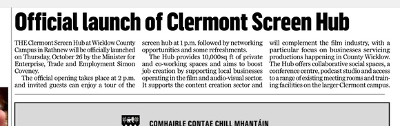 Clermont Screen Hub LEO Wicklow Enterprise Film Studio 4OCT23 BPEOPLE