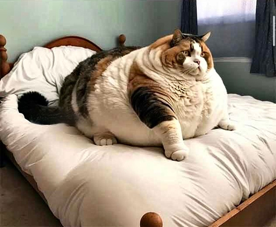 fat cat overweight pets gyms animal in bed
