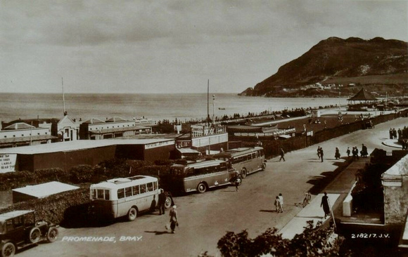 Bray Promenade Buses Vintage Postcard