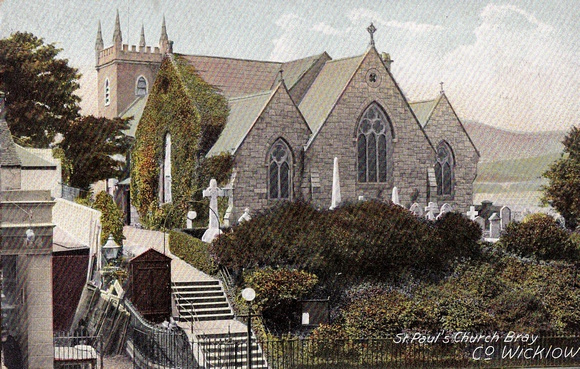 St Paul's Church, Bray vintage postcard. Source ebay 16APR20