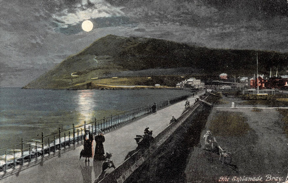 The Esplanade, Bray Valentine's Postcard. Source ebay 16APR20 Bray Night Moon