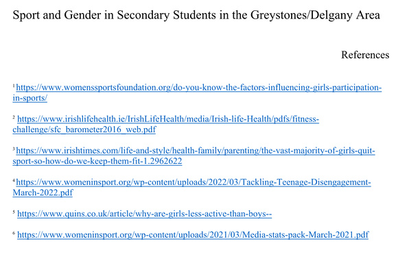 Sport and Gender in Secondary Students in the Greystones:Delgany Area Amy Kennedy JULY23 6