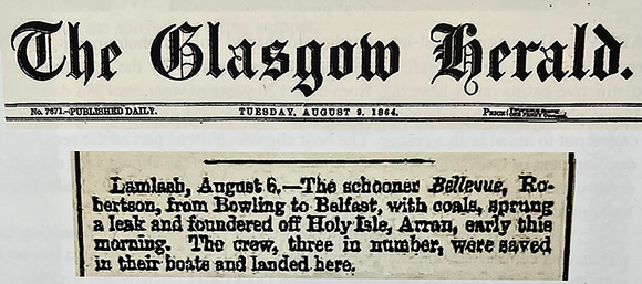 The Belle Vue Gary Paine 6AUG24 Photo No1 - Glasgow Herald 9 Aug 1864 report on sinking of Bellevue