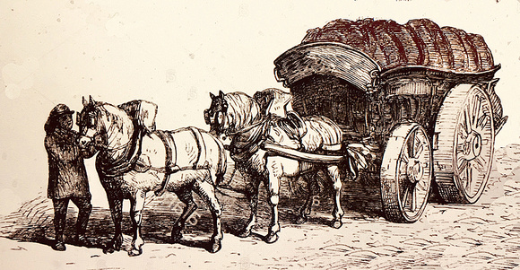 The Belle Vue Gary Paine 6AUG24 Photo No7 - Etching of horse and cart with sacks of coal