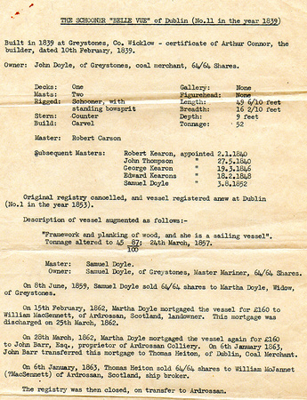 The Belle Vue Gary Paine 6AUG24 Photo No20 - Sheet summarising shipping register details for the Belle Vue